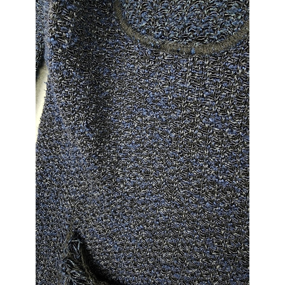 Armani Collezioni Cardigan Sweater Womens 10 Blue Boucle Knit Fringe Pockets - Picture 2 of 9